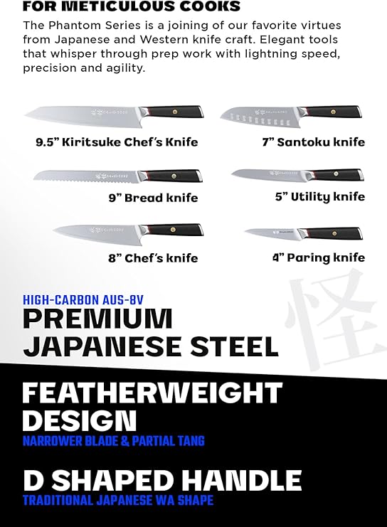DALSTRONG Knife Block Set -6pc- Magnetic Knife Stand-Phantom Series-Japanese High-Carbon AUS8 Steel-Knife Kitchen Set-Pakkawood Handle-Men's Valentines Gift