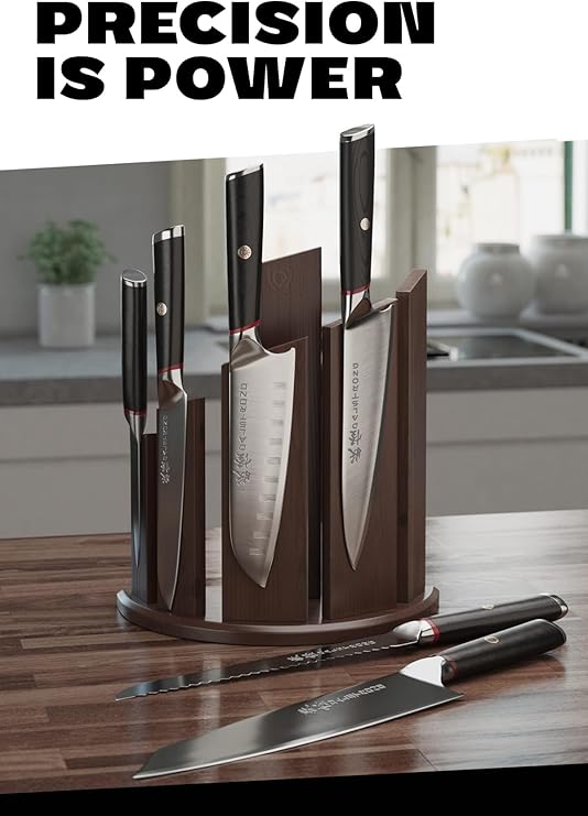 DALSTRONG Knife Block Set -6pc- Magnetic Knife Stand-Phantom Series-Japanese High-Carbon AUS8 Steel-Knife Kitchen Set-Pakkawood Handle-Men's Valentines Gift
