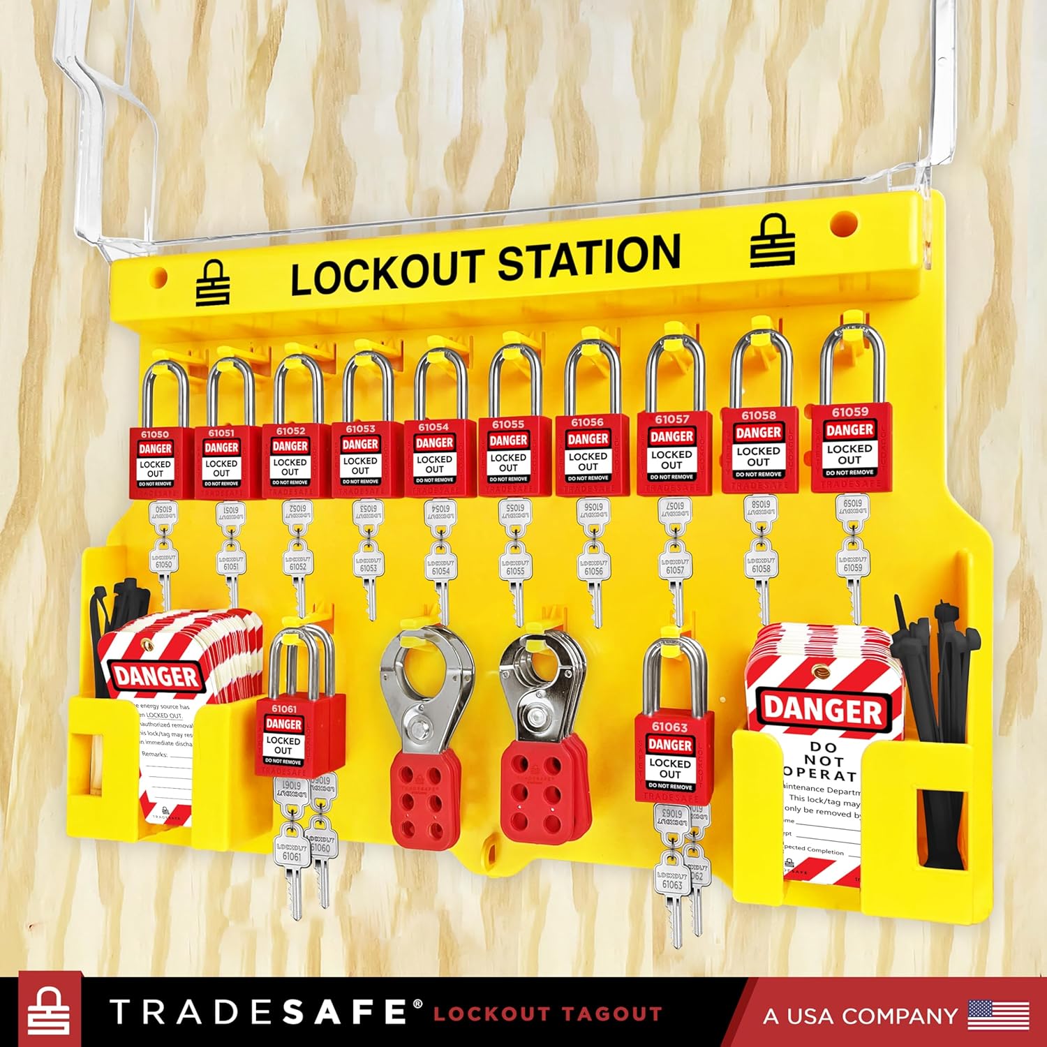 TRADESAFE Lockout Tagout Station with Loto Devices - 14 Pack Safety Lock Set, 6 Hasps, 40 Do Not Operate Tags, Lock Out Tag Out Kit Board, Lockout Safety Supply for OSHA Compliance
