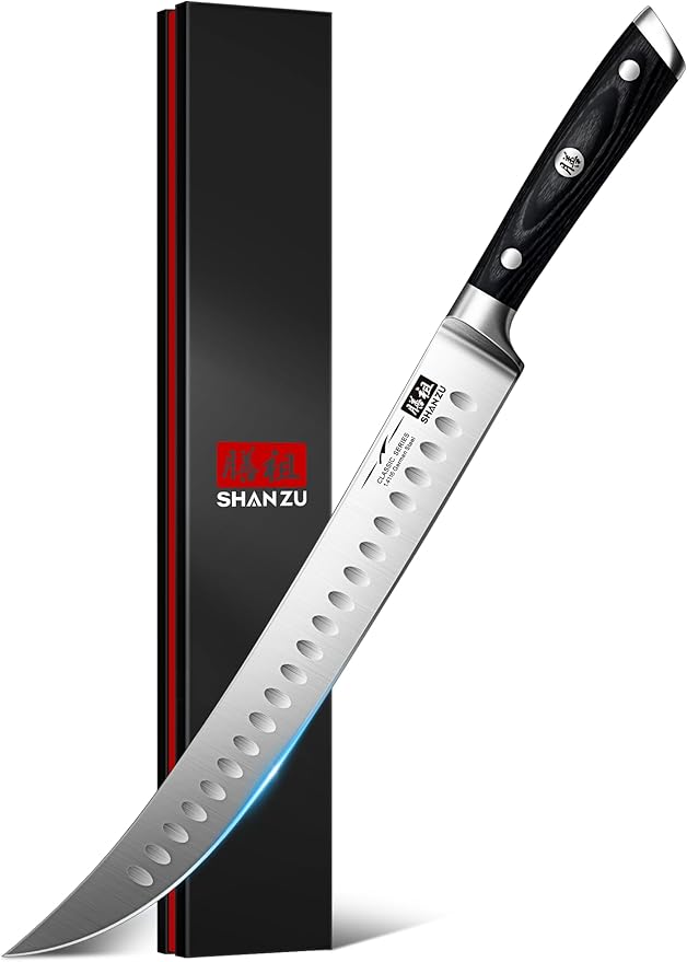 SHAN ZU Classic Carving Slicing Knife, Professional Brisket Knife 12 Inch German 1.4116 Stainless Steel