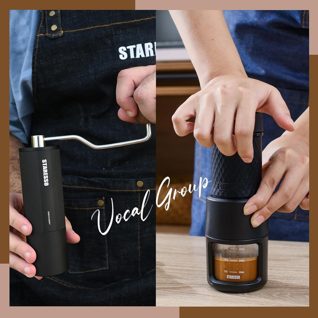 STARESSO Portable Espresso Maker + Coffee Bean Grinder Set with Carrying Bag, Manual Travel Coffee Maker & Burr Coffee Grinder, Waterproof Easy-Carry,...