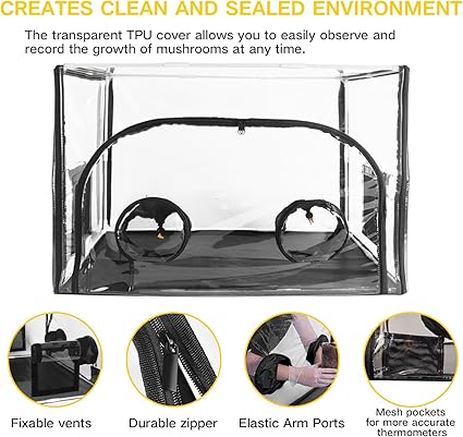 A Cover Large Still Air Box Mushroom, Mushroom Grow Bag Kit Mycology Fume Hood Propagation Stations Grow Kit Mono tub Kit Mushroom Planting Bag Tent for...
