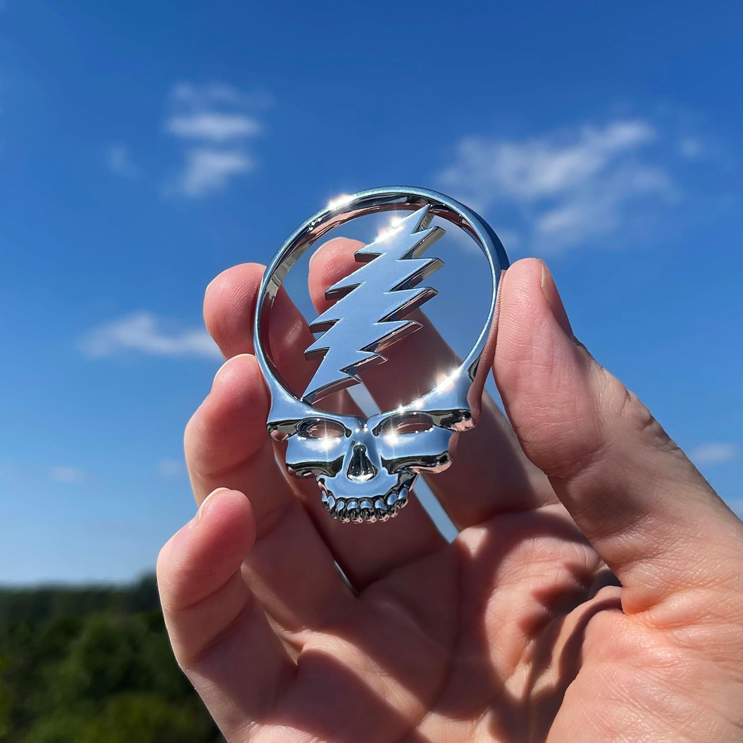 The Steal Your Face Car Badge Emblem in Chrome
