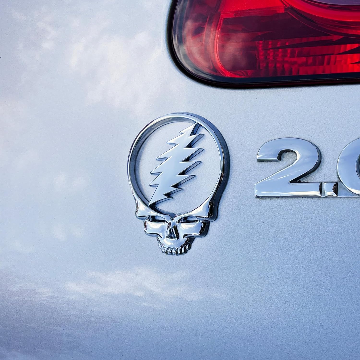 The Steal Your Face Car Badge Emblem in Chrome