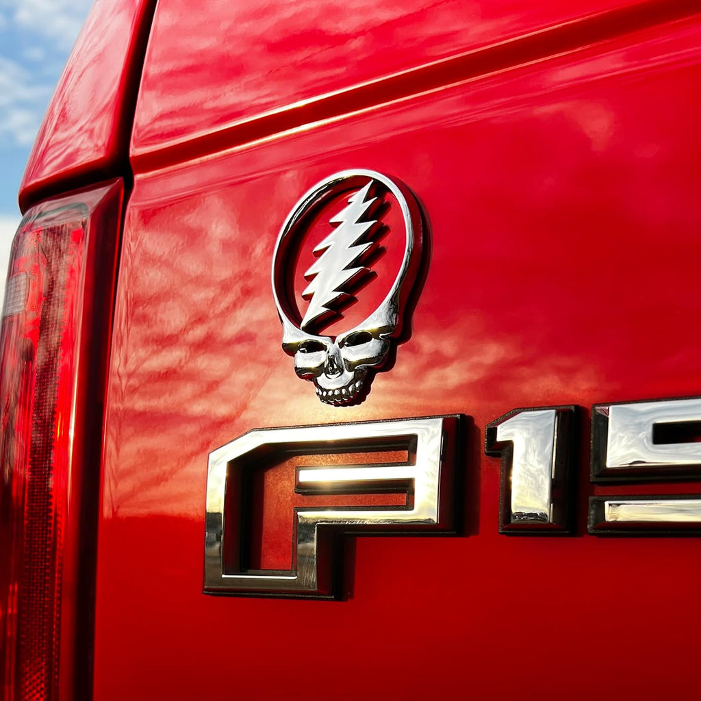 The Steal Your Face Car Badge Emblem in Chrome