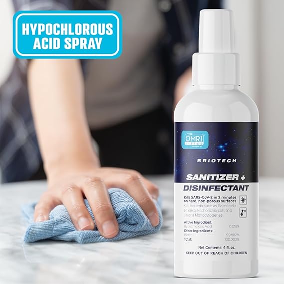 BRIOTECH Sanitizer Disinfectant Hypochlorous Spray, Kills 99.99% of Viruses & Bacteria, Eliminate Odor, Gentle for Nurseries & Play Rooms, Food Contact Surface Sanitizer, 1 Gallon Refill ea, 2 ct