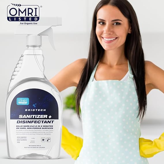 BRIOTECH Sanitizer Disinfectant Hypochlorous Spray, Kills 99.99% of Viruses & Bacteria, Eliminate Odor, Gentle for Nurseries & Play Rooms, Food Contact Surface Sanitizer, 1 Gallon Refill ea, 2 ct