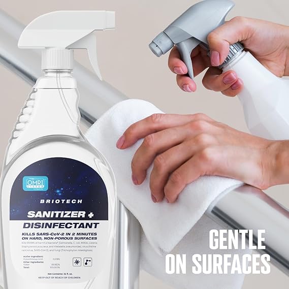BRIOTECH Sanitizer Disinfectant Hypochlorous Spray, Kills 99.99% of Viruses & Bacteria, Eliminate Odor, Gentle for Nurseries & Play Rooms, Food Contact Surface Sanitizer, 1 Gallon Refill ea, 2 ct