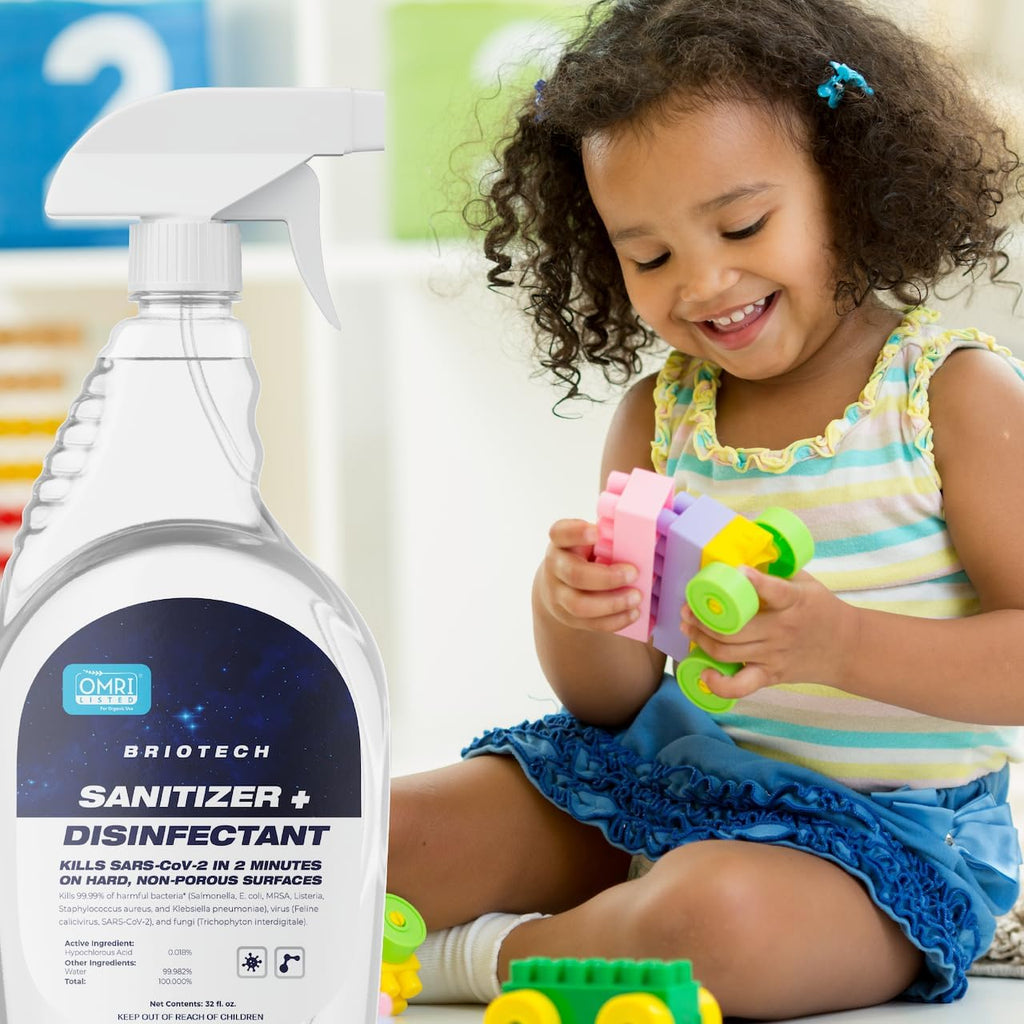 BRIOTECH Sanitizer Disinfectant Hypochlorous Spray, Kills 99.99% of Viruses & Bacteria, Eliminate Odor, Gentle for Nurseries & Play Rooms, Food Contact Surface Sanitizer, 1 Gallon Refill ea, 2 ct