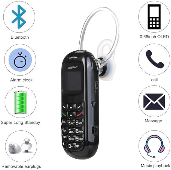 Sudroid Mini Small Mobil Cell Phone L8star BM70 Bluetooth Handset 0.66 inch Unlocked Bluetooth Earphone Dialer Support SIM Card(Black)