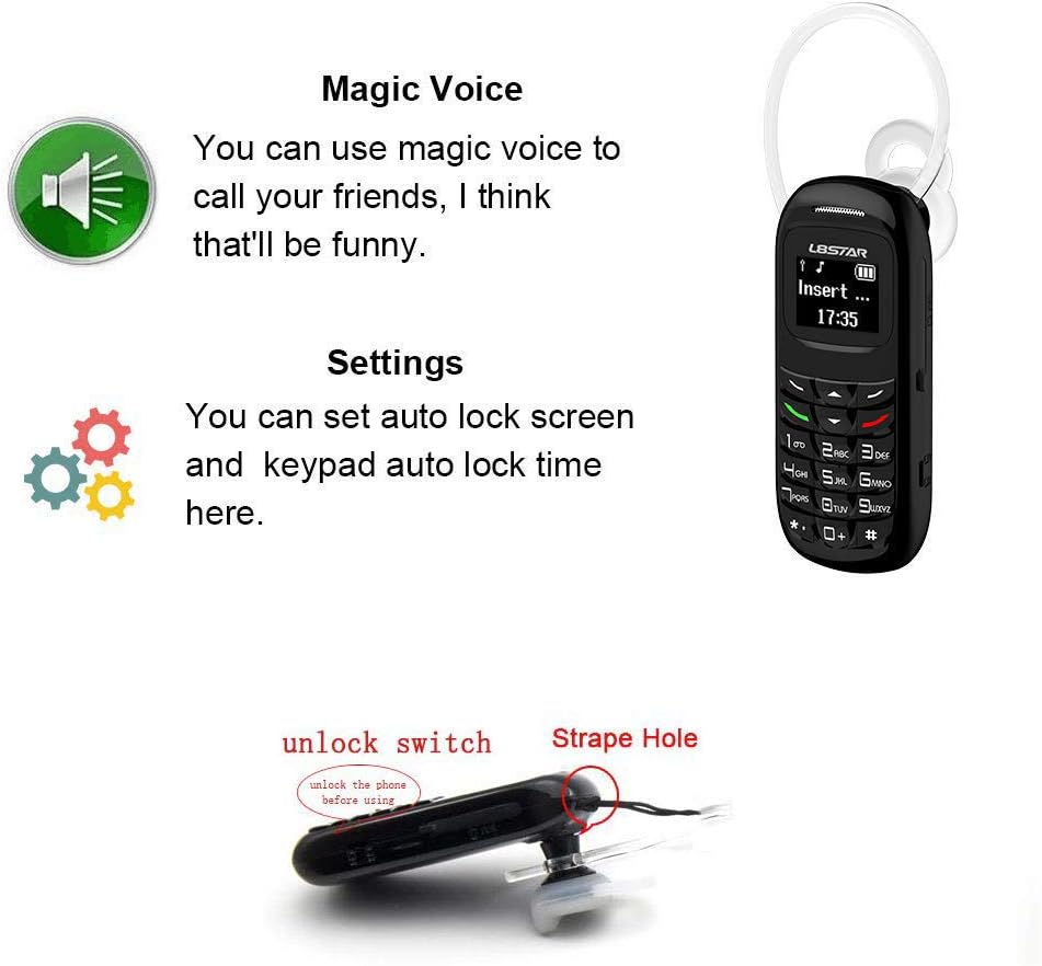 Sudroid Mini Small Mobil Cell Phone L8star BM70 Bluetooth Handset 0.66 inch Unlocked Bluetooth Earphone Dialer Support SIM Card(Black)