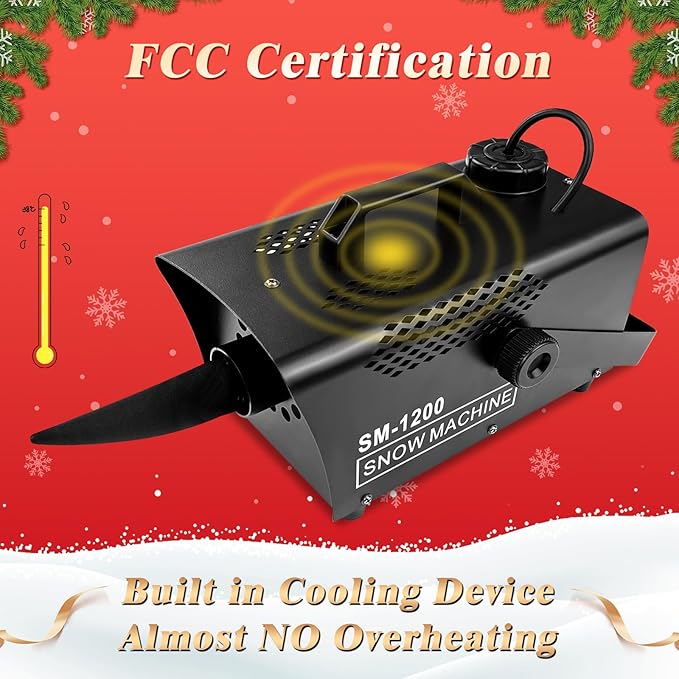 Snow Machine, 1200W Wireless Remote Control Snow Maker Machine