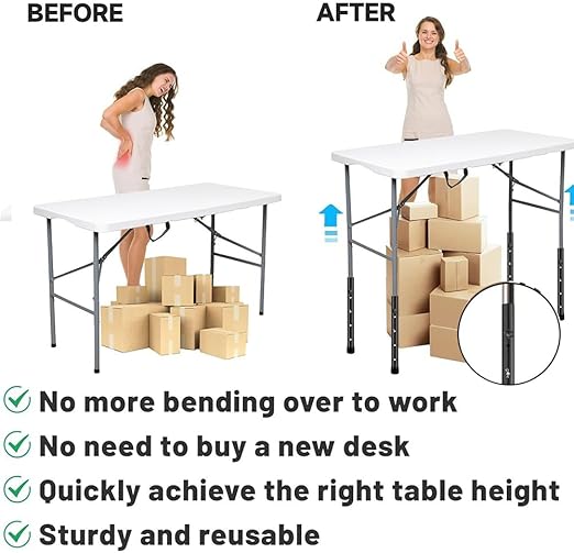 Folding Table risers for Folding Tables Straight/Bent Leg, Dural Folding Table Leg Extensions 4 Levels/Heights Table Leg Extenders-All for Treating Your Back Pain(4-Pack)