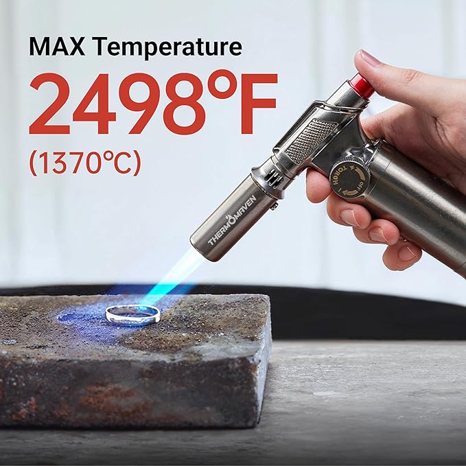 Metal Butane Torch, Kitchen Torch Lighter, Refillable Cooking Blow Torch, Fit All Butane Tanks with Adjustable Flame for Culinary Food, Brulee, Baking, Soldering, DIY (Fuel Not Included)