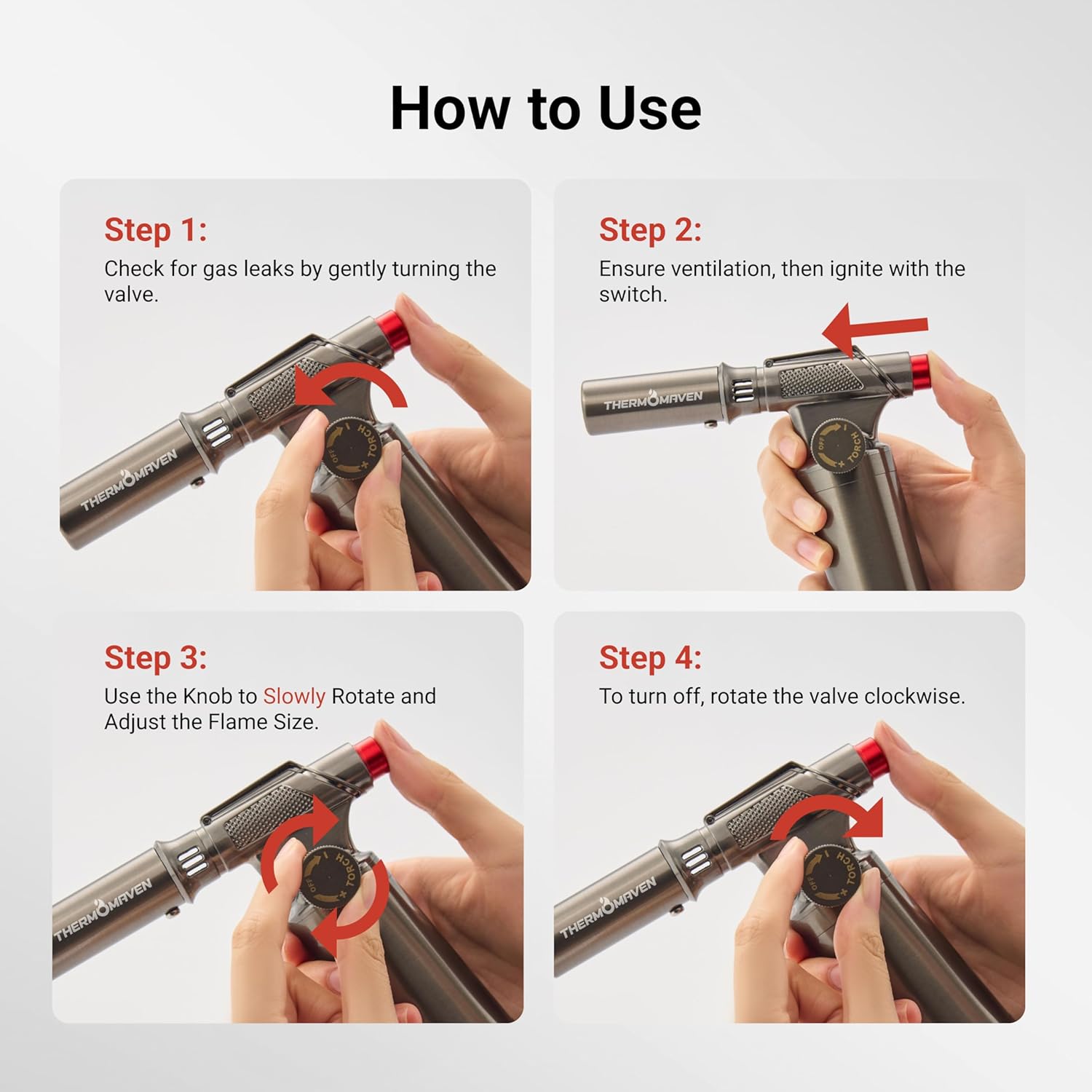 Metal Butane Torch, Kitchen Torch Lighter, Refillable Cooking Blow Torch, Fit All Butane Tanks with Adjustable Flame for Culinary Food, Brulee, Baking, Soldering, DIY (Fuel Not Included)