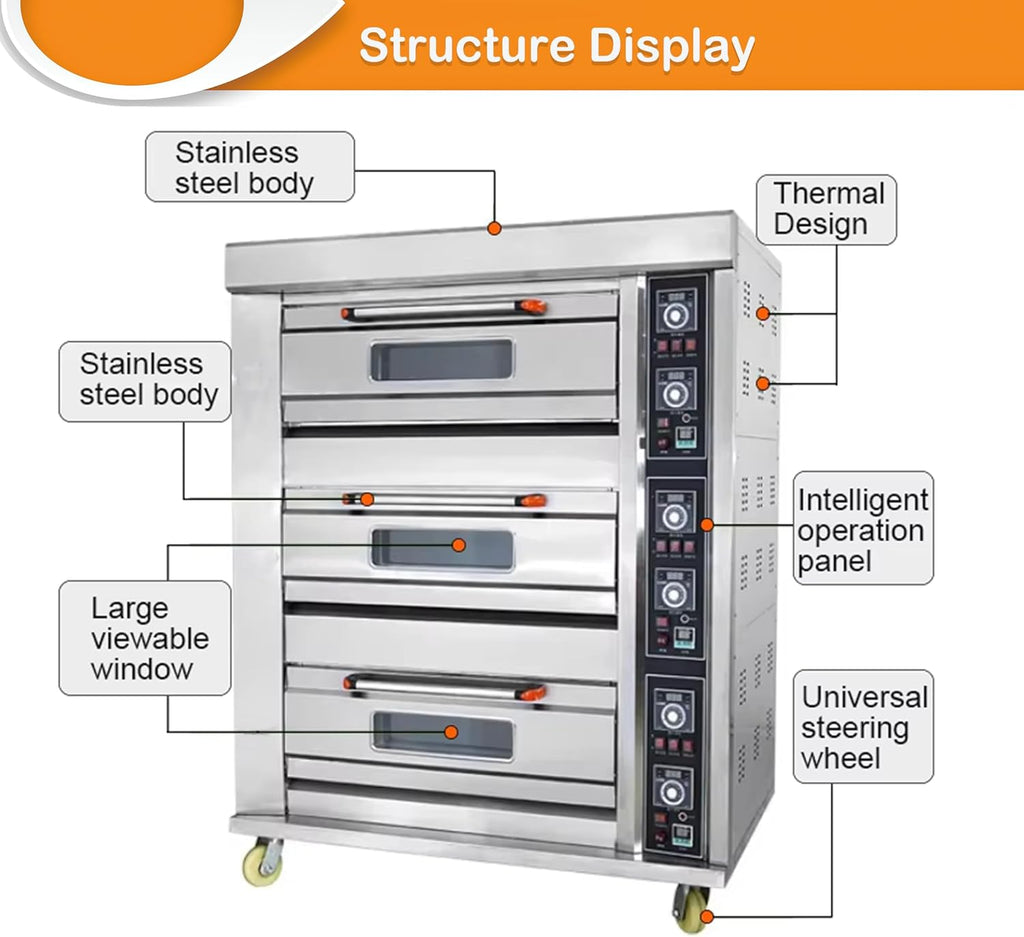 INTSUPERMAI Commercial Pizza Oven Electricity Bakery Oven Stainless Steel Oven 6 Tray 3 Layer 220V 19.8KW