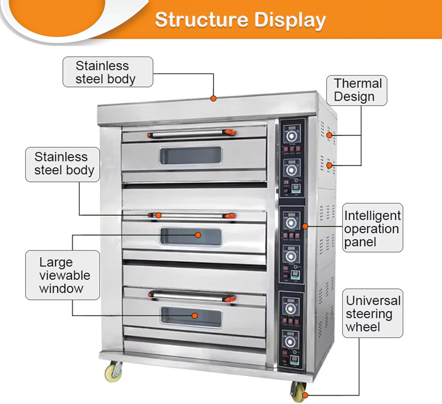 INTSUPERMAI Commercial Pizza Oven Electricity Bakery Oven Stainless Steel Oven 6 Tray 3 Layer 220V 19.8KW