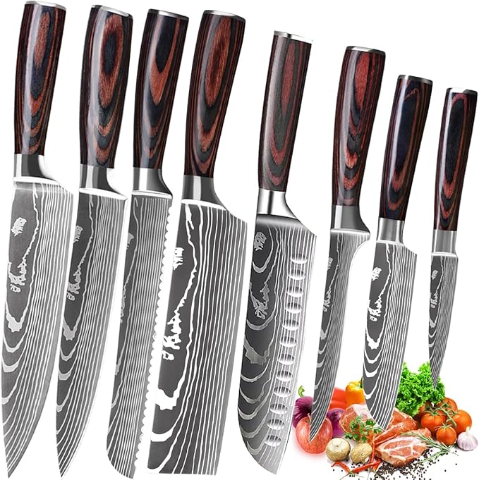 8 Pcs Knife Set, Professional Kitchen Chef Knife Set, Kitchen Knife Set with Sharp High Carbon Stainless Stee