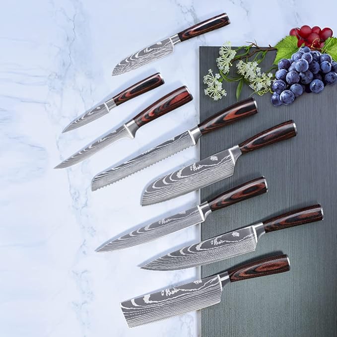 8 Pcs Knife Set, Professional Kitchen Chef Knife Set, Kitchen Knife Set with Sharp High Carbon Stainless Stee
