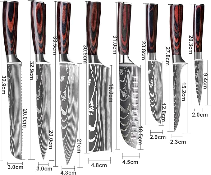 8 Pcs Knife Set, Professional Kitchen Chef Knife Set, Kitchen Knife Set with Sharp High Carbon Stainless Stee