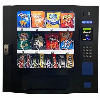 Countertop Snack Vendor, 16 Selections (2 Snack/1 Candy Tray); Includes Changer & Bill Acceptor, Credit Card Reader Not Included, Black Color