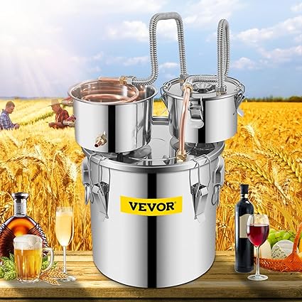 VEVOR Alcohol Still, 5Gal / 19L Alcohol Distiller with Thumper Keg, Distillery Kit for Alcohol with Copper Tube, Build-in Thermometer & Water Pump for Wine Whisky Brandy
