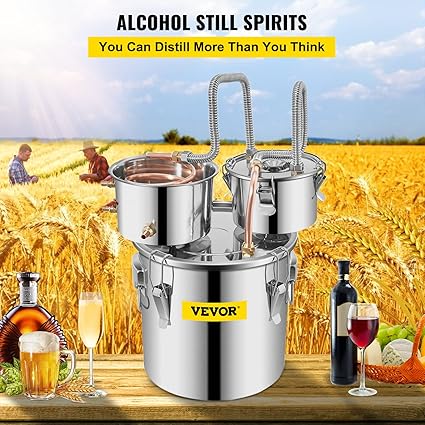 VEVOR Alcohol Still, 5Gal / 19L Alcohol Distiller with Thumper Keg, Distillery Kit for Alcohol with Copper Tube, Build-in Thermometer & Water Pump for Wine Whisky Brandy