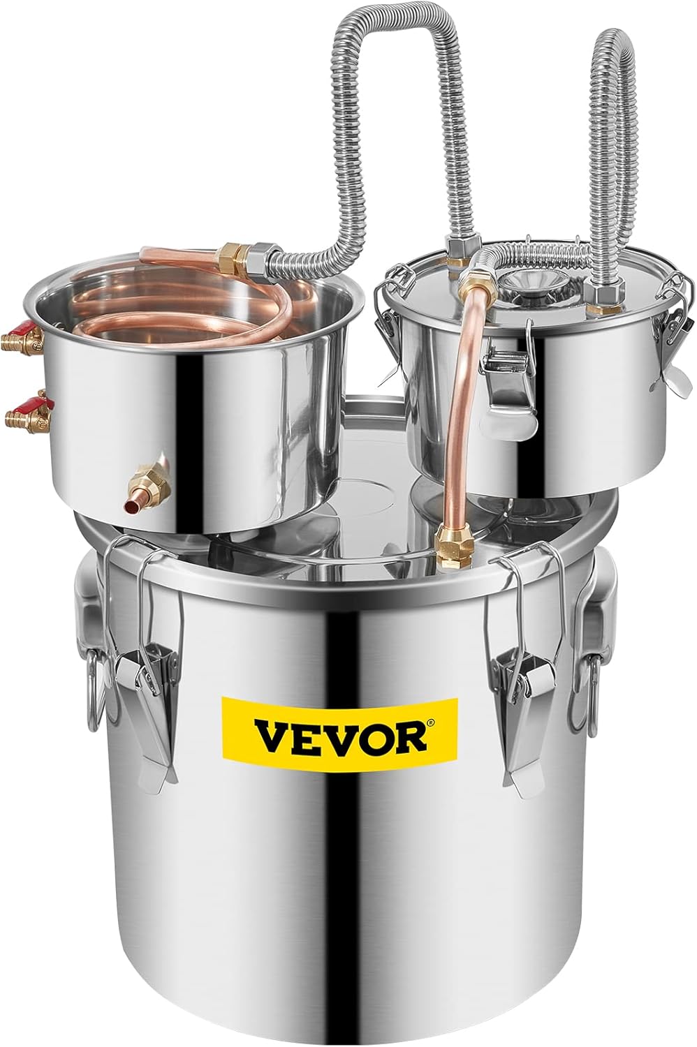 VEVOR Alcohol Still, 5Gal / 19L Alcohol Distiller with Thumper Keg, Distillery Kit for Alcohol with Copper Tube, Build-in Thermometer & Water Pump for Wine Whisky Brandy