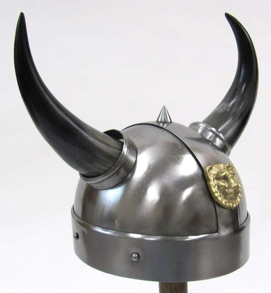 Authentic Reproduction halloween costume Steel Viking Warrior Helmet Horns and Brass Trim