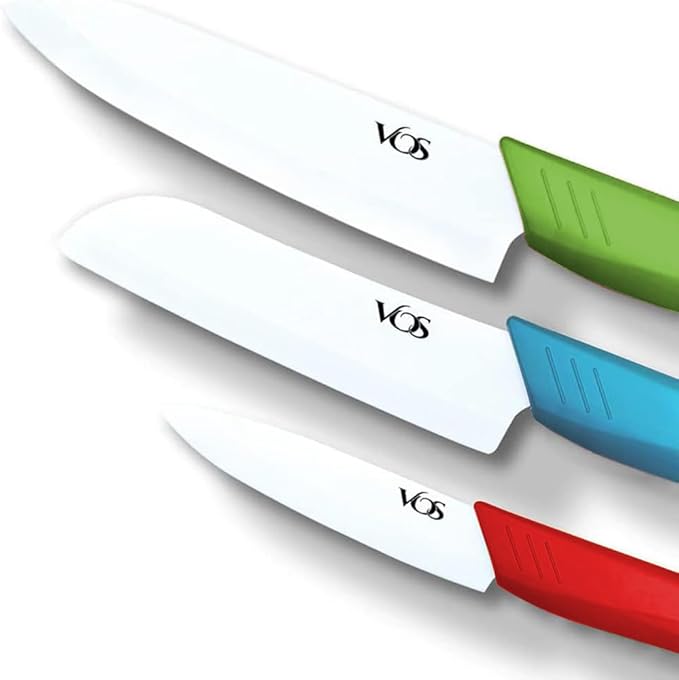 Vos Ceramic Knife Set, Ceramic Knives Set For Kitchen, Ceramic Kitchen Knives With Covers, Ceramic Paring Knife 4", 5", 6" Inch Red