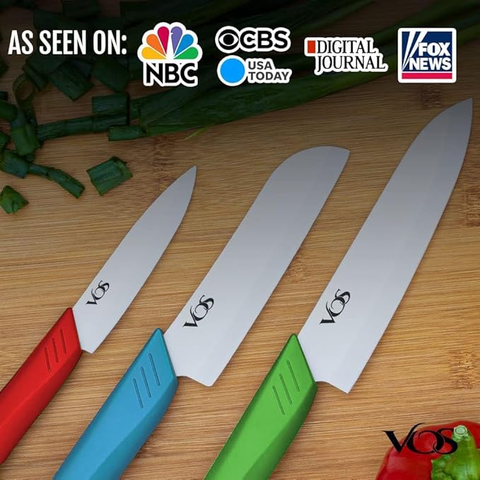 Vos Ceramic Knife Set, Ceramic Knives Set For Kitchen, Ceramic Kitchen Knives With Covers, Ceramic Paring Knife 4", 5", 6" Inch Red