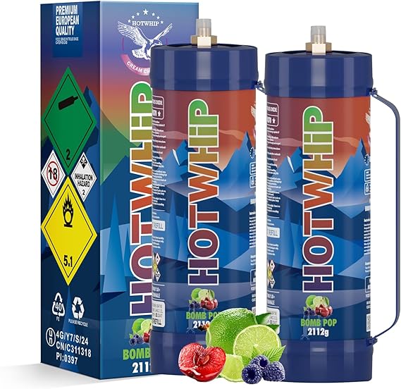 Cream Chargers 2x2112g 3.3L Bomb Pop Flavor 99.99% Purity Whip Cream Cartridge With Nozzle(2,2112g)