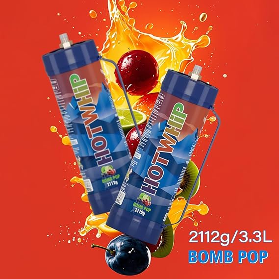 Cream Chargers 2x2112g 3.3L Bomb Pop Flavor 99.99% Purity Whip Cream Cartridge With Nozzle(2,2112g)