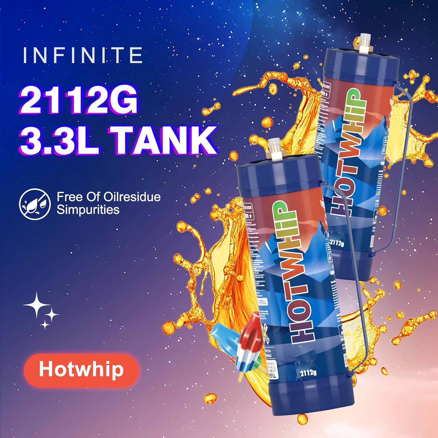 Cream Chargers 2x2112g 3.3L Bomb Pop Flavor 99.99% Purity Whip Cream Cartridge With Nozzle(2,2112g)