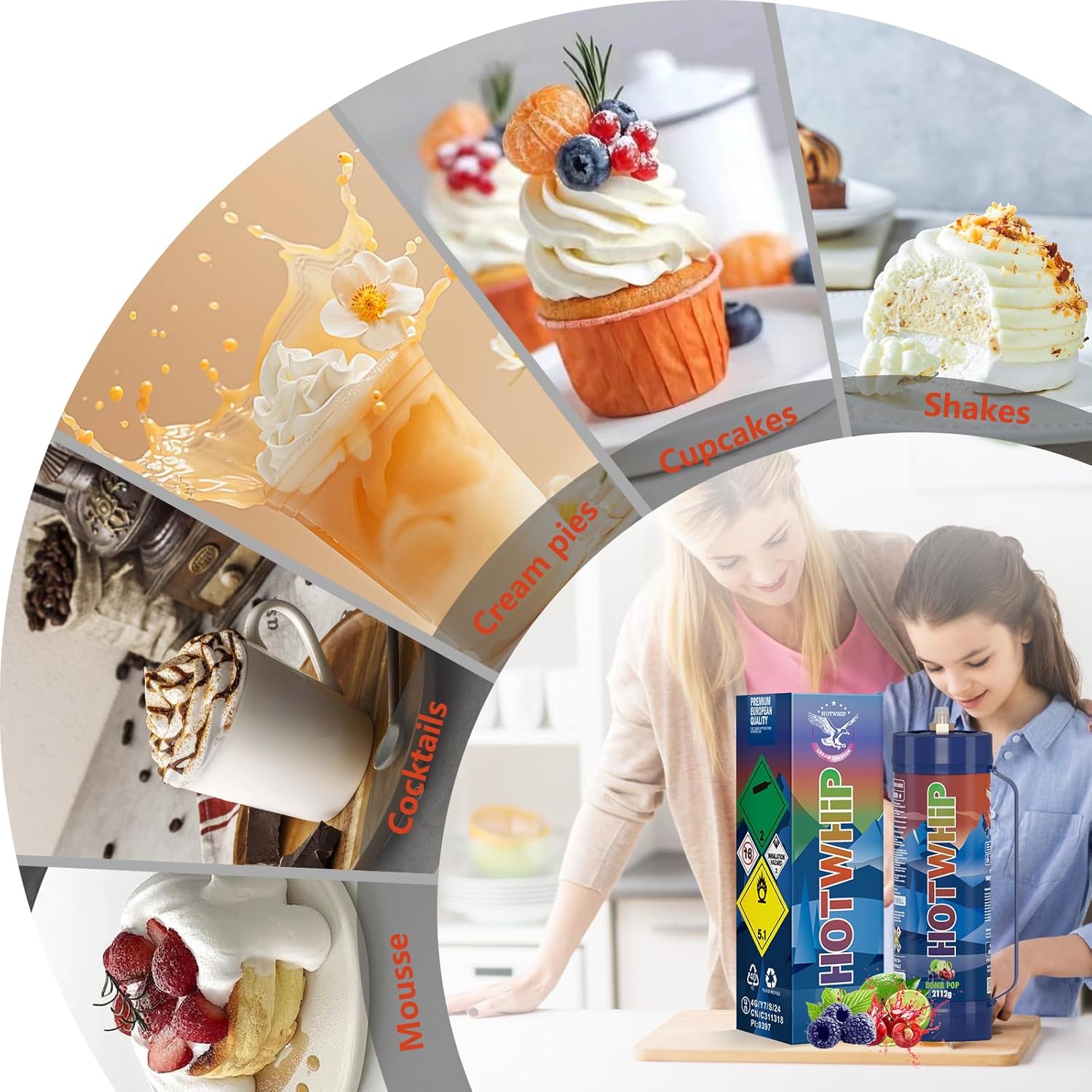 Cream Chargers 2x2112g 3.3L Bomb Pop Flavor 99.99% Purity Whip Cream Cartridge With Nozzle(2,2112g)