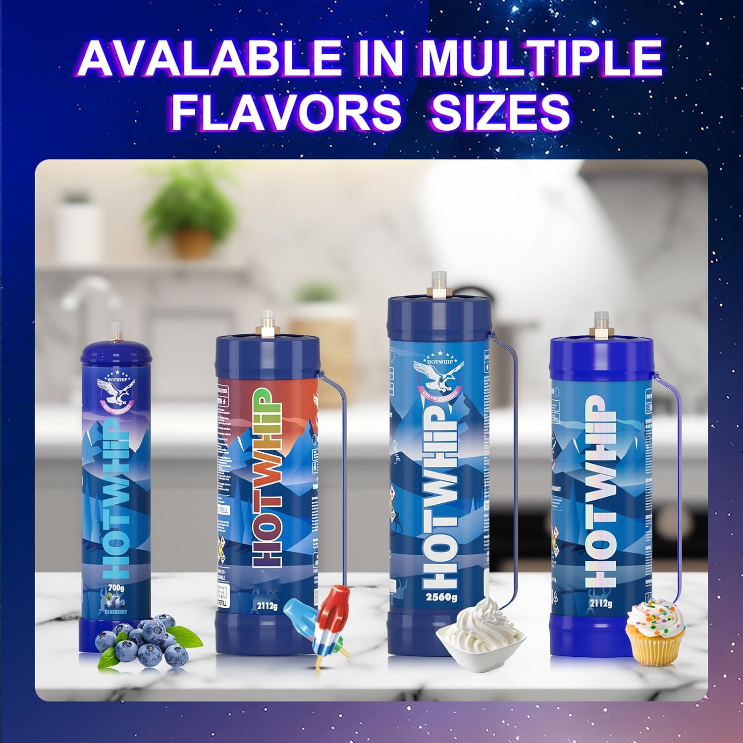 Cream Chargers 2x2112g 3.3L Bomb Pop Flavor 99.99% Purity Whip Cream Cartridge With Nozzle(2,2112g)