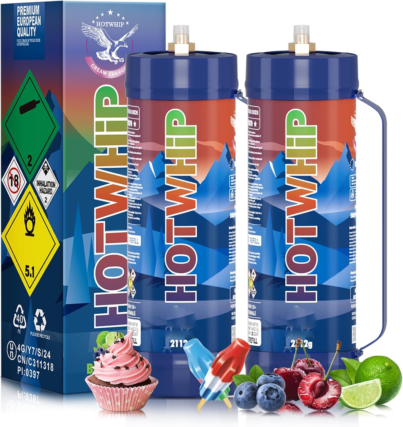 Cream Chargers 2x2112g 3.3L Bomb Pop Flavor 99.99% Purity Whip Cream Cartridge With Nozzle(2,2112g)