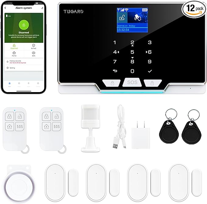 Wireless WiFi Smart Home Security DIY Alarm System with Motion Detector, Notifications with App, Door/Window Sensor, Siren, Compatible with Alexa, NO Monthly Fees