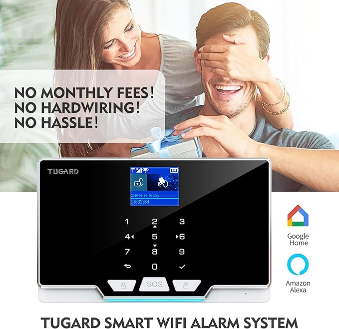 Wireless WiFi Smart Home Security DIY Alarm System with Motion Detector, Notifications with App, Door/Window Sensor, Siren, Compatible with Alexa, NO Monthly Fees