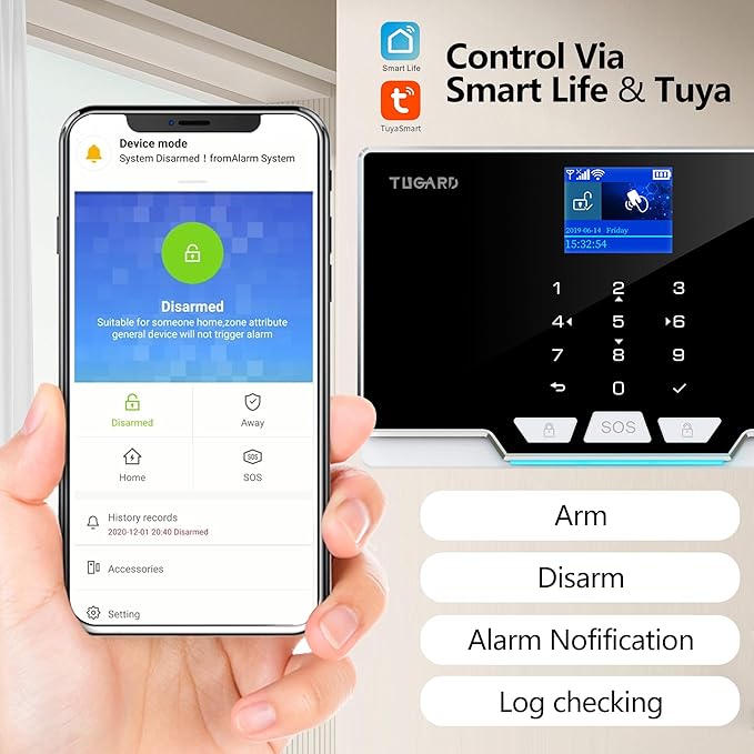 Wireless WiFi Smart Home Security DIY Alarm System with Motion Detector, Notifications with App, Door/Window Sensor, Siren, Compatible with Alexa, NO Monthly Fees