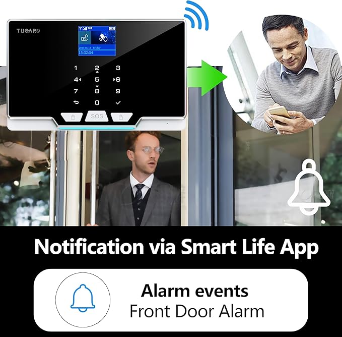 Wireless WiFi Smart Home Security DIY Alarm System with Motion Detector, Notifications with App, Door/Window Sensor, Siren, Compatible with Alexa, NO Monthly Fees