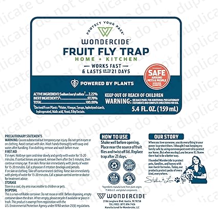 Wondercide - Fruit Fly Trap for Kitchen, Home, and Indoor Areas - Fruit Fly Killer - Pet and People Safe - Made in USA & Plant Based - 5.4 oz - 2 Pack