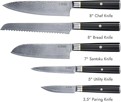 Yatoshi Magnetic Kitchen Knife Block Set 6 Pcs - Japanese 67 Layer High-Grade VG-10 Damascus Steel Knives, Sharp, G10 Handle Professional Kitchen Knife Set