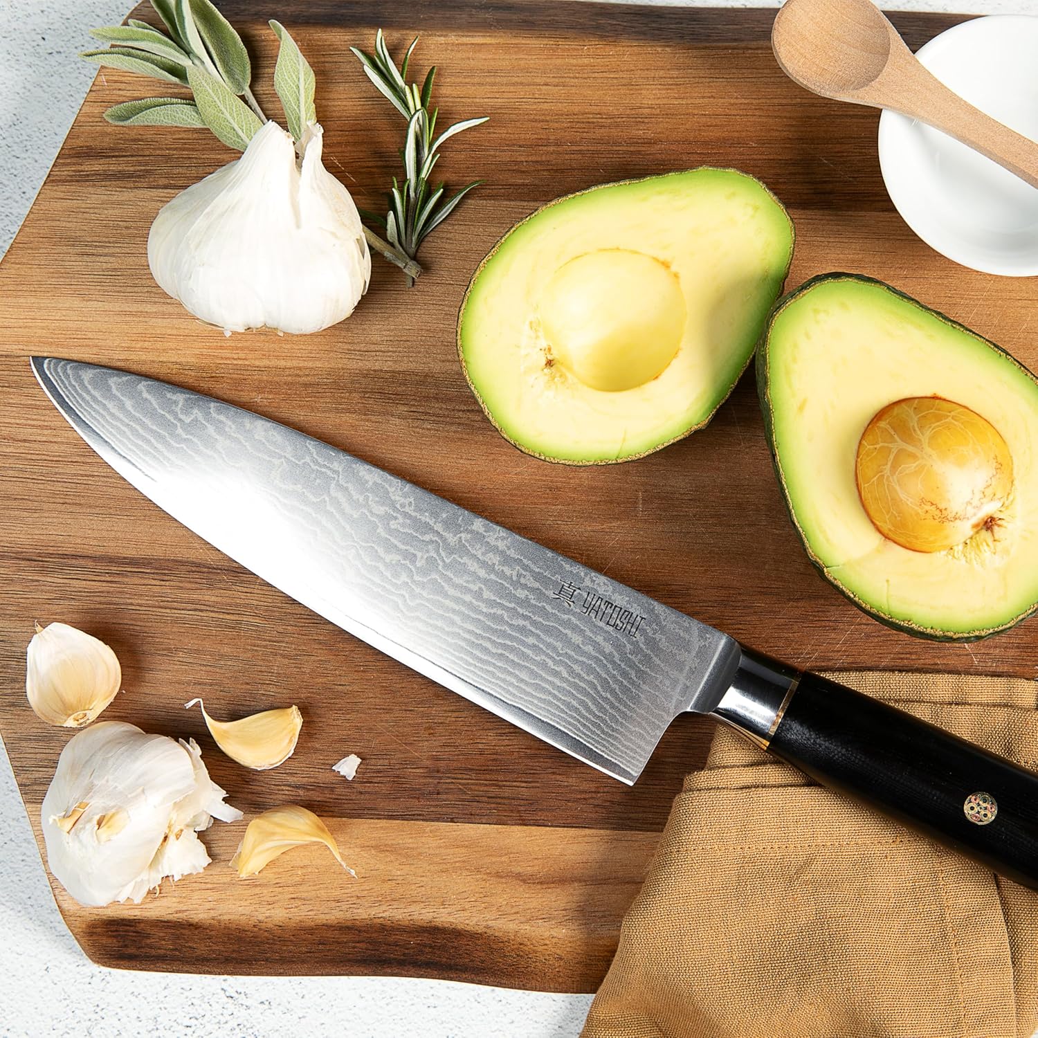 Yatoshi Magnetic Kitchen Knife Block Set 6 Pcs - Japanese 67 Layer High-Grade VG-10 Damascus Steel Knives