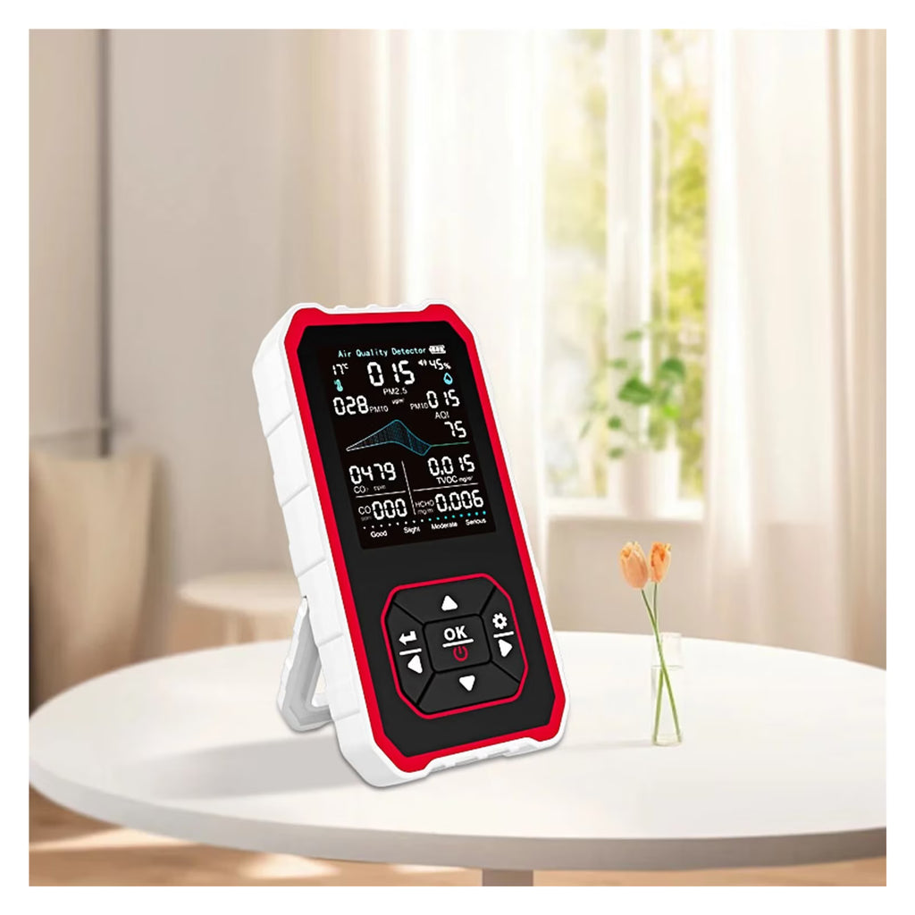 10-in-1 Indoor Air Analyzer with Stand Real-Time Test CO2 CO Pm2.5 Pm1.0 Pm10 Tvoc Hcho Temperature Humidity 2025 New