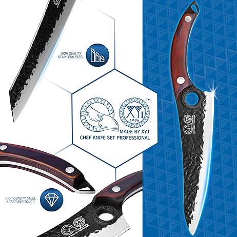 XYJ Professional Kitchen Knife Set with High-Carbon Steel Forged Blades, Chef's Knife, Cleaver, Carving Knife, Nakiri, Full Tang Design