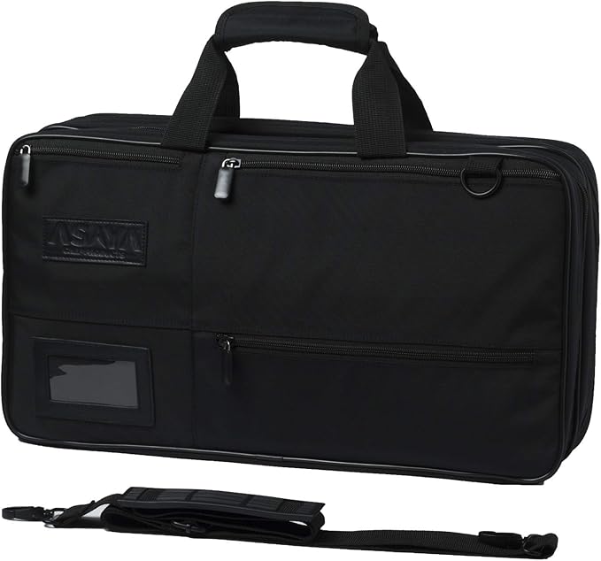 Asaya Chef Knife Bag - 28 Pockets for Knives and Kitchen Utensils - Durable Ballistic Nylon, Black Stainless Steel Hardware, Card Holder and Adjustable Shoulder Strap - Knifes not Included (Black)