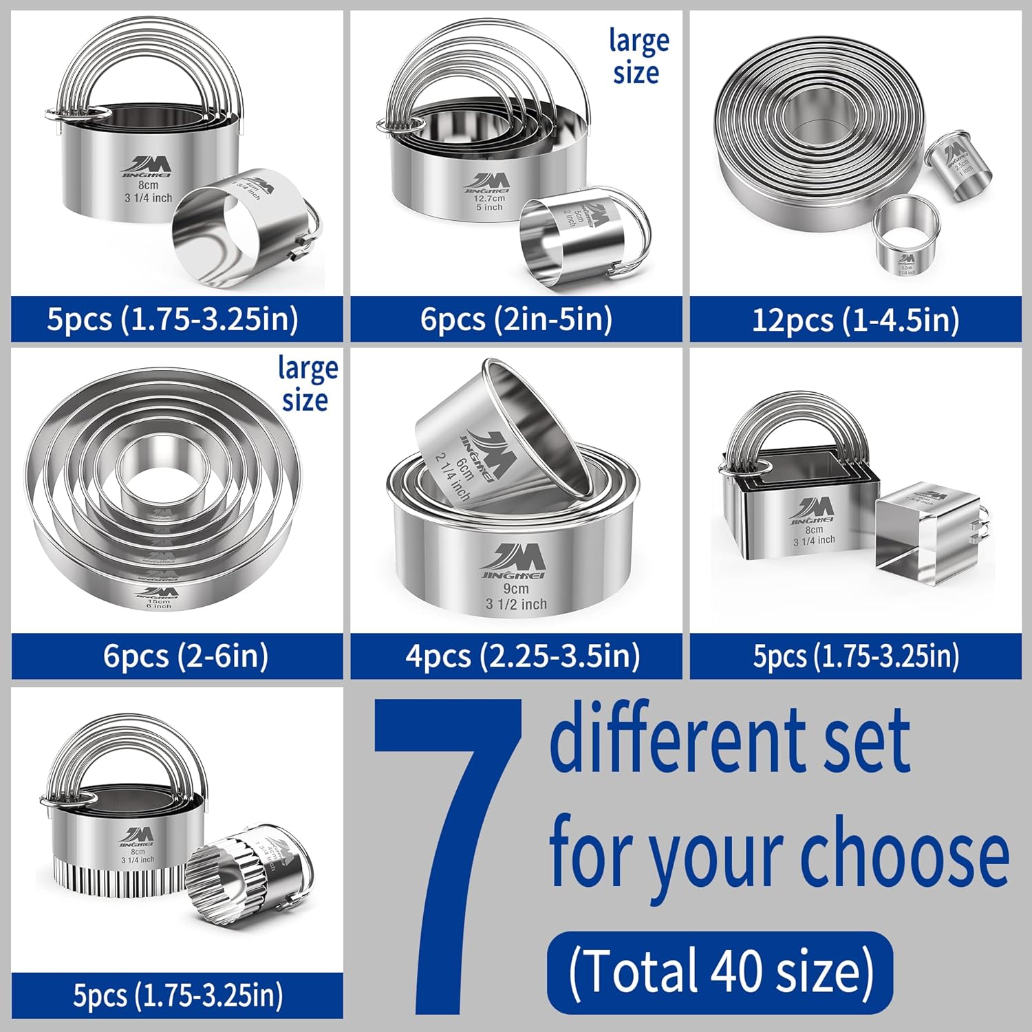 M JINGMEI Biscuit Cutter Set for baking 2inch 2.5inch 3inch 3.5inch 4inch 5inch large size Round Cookies Cutter