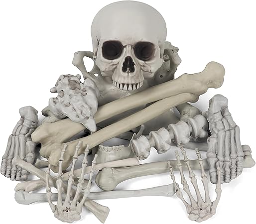 Bag of Bones Halloween Life Size Skeleton Skull for Decoration and Spooky Graveyard 28 PCS