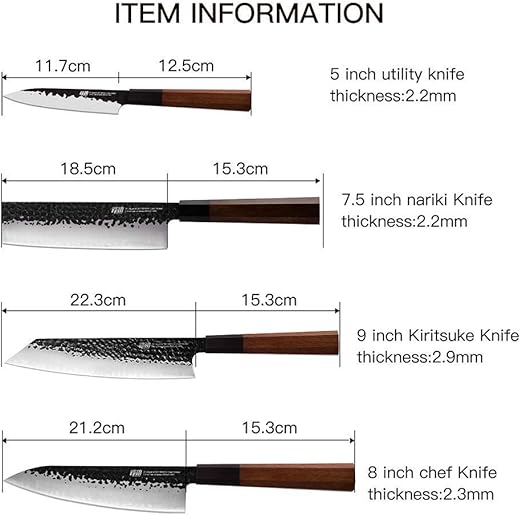 FINDKING 5Pcs Knife Set Dynasty series-3 layer 9CR18MOV clad steel w/octagon handle Chef's Knife with 18'' Acacia Wood Magnetic Knife Strip